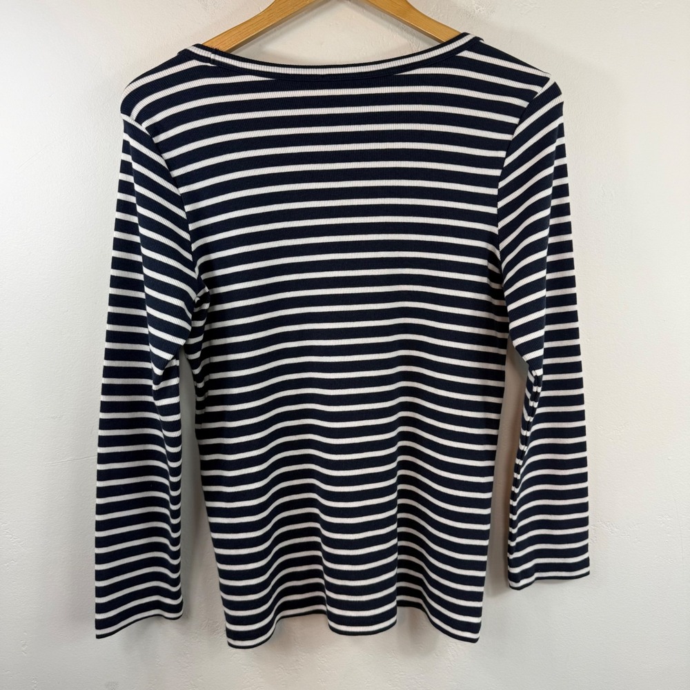 AYR The Rug Striped Ribbed Pima Cotton Modal Scoop Neck Top XL Coastal Breton - Picture 5 of 13